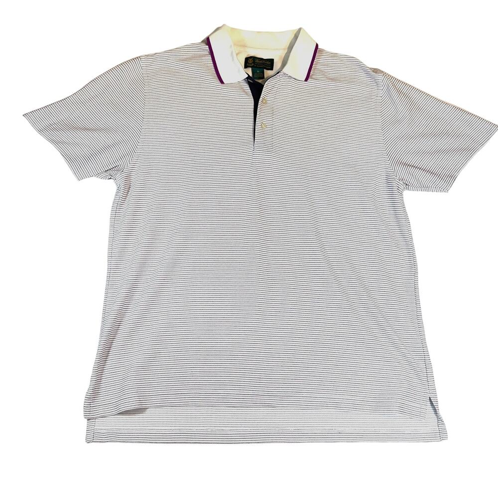 Brooks Brothers X St Andrews Links Polo Shirt Men XL Purple Stripes Pique Cotton